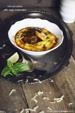 fresh corn polenta with cajun mushrooms
