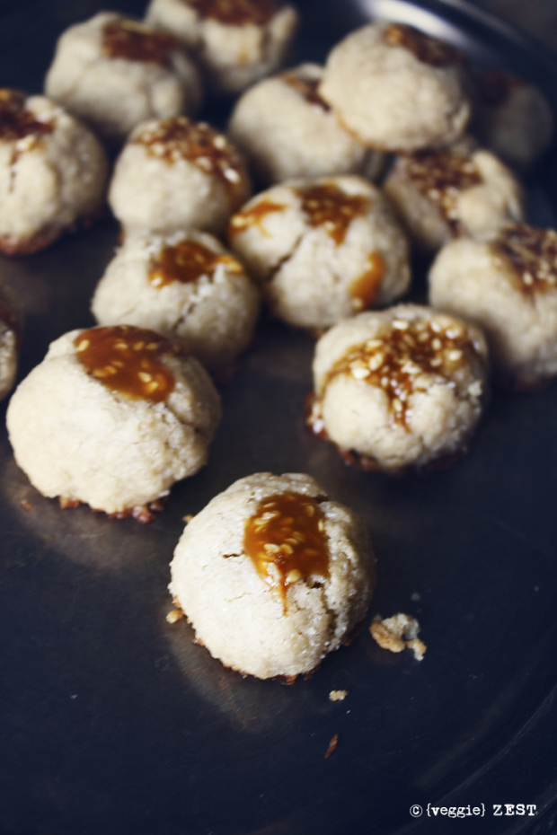 Tahini thumbprint cookie