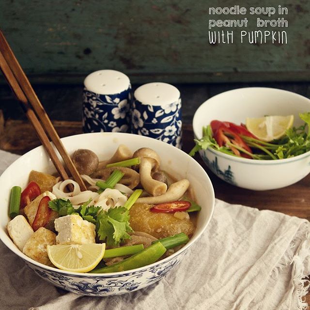 Noodle soup in a spicy peanut broth {vegan & gluten free}. Recipe on blog, link in profile. #fbcigers  #honestcooking #feedfeed #f52grams #glutenfree #vegan #healthyrecipes