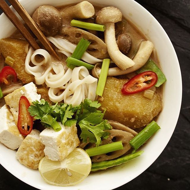Noodle soup in a spicy peanut broth {vegan & gluten free}. Recipe on blog, link in profile. #fbcigers  #honestcooking #feedfeed #f52grams #glutenfree #vegan #healthyrecipes