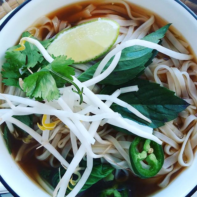 Homemade pho by husband....not bad at all for the first attempt...the broth is a bit tricky to master and needs more work in the future but overall pretty yummy. #pho #homemadepho #veganpho #phobroth #vancouverliving #winters #fbcigers